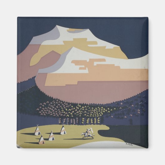 モンタナへの旅行を促進するヴィンテージ旅行ポスター マグネット (正面)