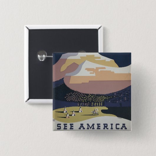 モンタナへの旅行を促進するヴィンテージ旅行ポスター 缶バッジ (正面&裏面)
