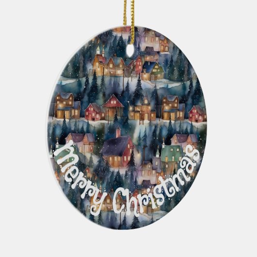 モンタナクリスマスアットミッドナイト通りウォーターカラー セラミックオーナメント (右)