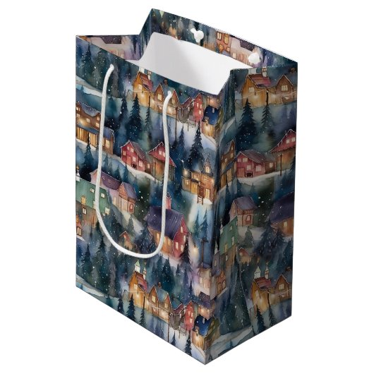 モンタナクリスマスアットミッドナイト通りウォーターカラー ミディアムペーパーバッグ (正面アングル)