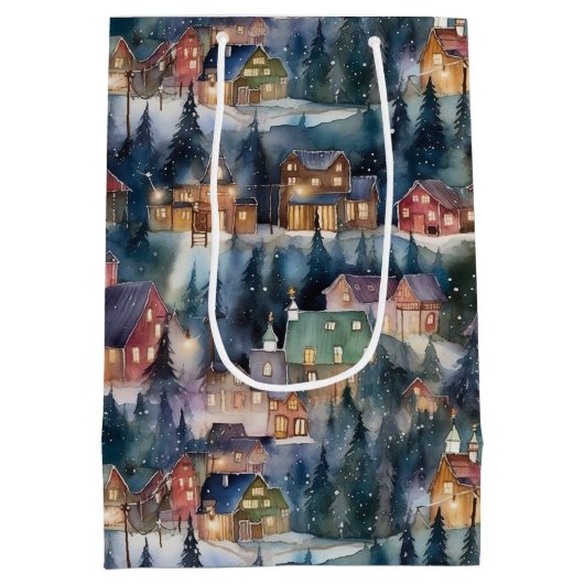 モンタナクリスマスアットミッドナイト通りウォーターカラー ミディアムペーパーバッグ (裏面)