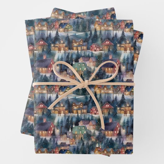 モンタナクリスマスアットミッドナイト通りウォーターカラー ラッピングペーパーシート (インサイチュ)