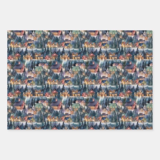モンタナクリスマスアットミッドナイト通りウォーターカラー ラッピングペーパーシート (正面)