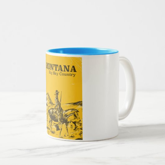 モンタナビッグスカイカントリーのヴィンテージ旅行ポスター ツートーンマグカップ (正面右)