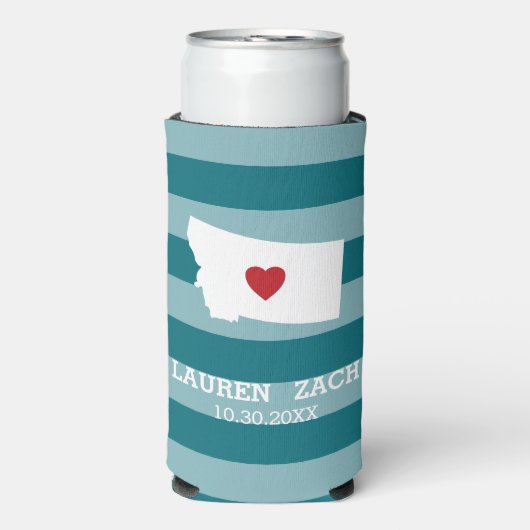 モンタナホーム州シティマップ – カスタムウェディング スリム缶クーラー (Seltzer正面)