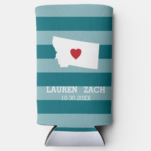 モンタナホーム州シティマップ – カスタムウェディング スリム缶クーラー (正面)