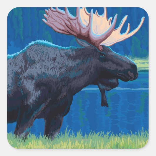 モンタナムースヴィンテージ旅行ポスター スクエアシール (正面)