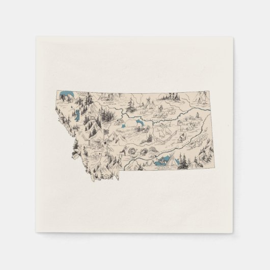 モンタナヴィンテージ写真マップアンティーク州グラフ スタンダードカクテルナプキン (正面)