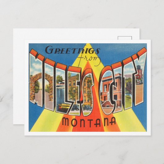 モンタナヴィンテージ旅行マイルズシティからの挨拶 ポストカード (正面/裏面)
