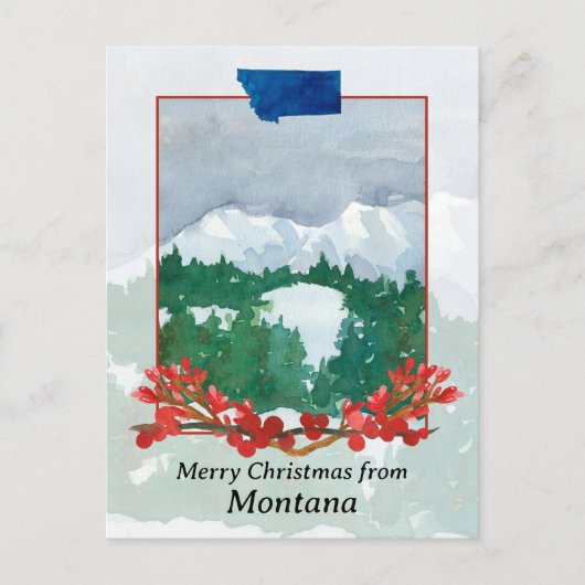 モンタナ冬の雪景色からメリークリスマス シーズンポストカード (正面)