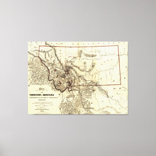 モンタナ国の地図(1865年) キャンバスプリント (正面)