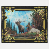 モンタナ山脈のエルク、ブルと牛のフリースブラン フリースブランケット (正面(横))