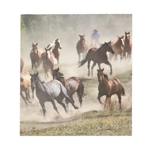 モンタナ州での馬追い集めの最中に走る馬 ノートパッド (正面)