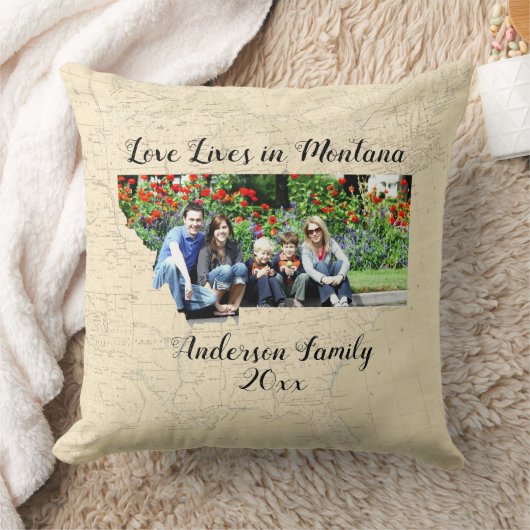モンタナ州に住む古い地図州の形をした写真 クッション (ブランケット)