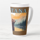 モンタナ州のアウトラインとクマの山々 カフェラテマグ (右アングル)