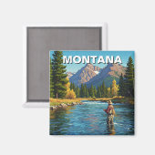 モンタナ州のフライフィッシングイエローストーン川 マグネット (正面/裏面)