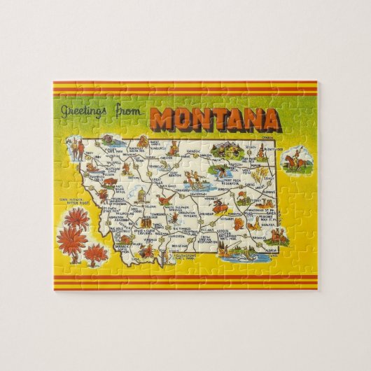 モンタナ州のポストカード地図ジグソーパズル 8x10 ジグソーパズル (横)