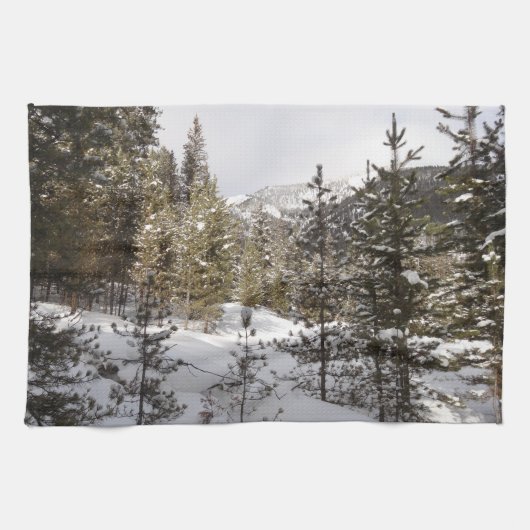 モンタナ州の冬の雪山の風景 キッチンタオル (横)
