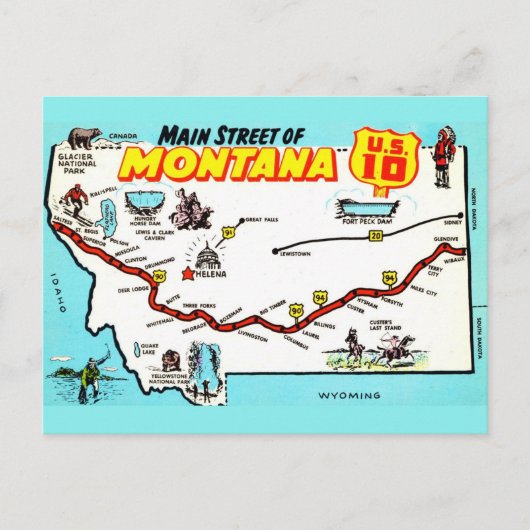 モンタナ州アメリカ10号線地図ポストカード ポストカード (正面)