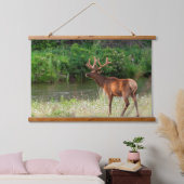 モンタナ州ナショナルバイソンレンジのブル・エルク 吊り下げ型タペストリー (寝室)