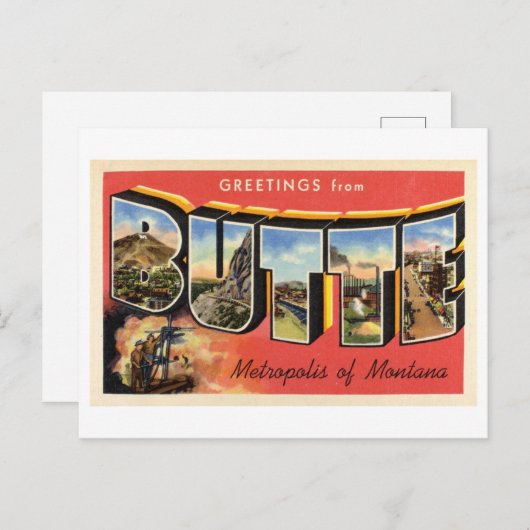 モンタナ州ビュートからのヴィンテージの挨拶 ポストカード (正面/裏面)