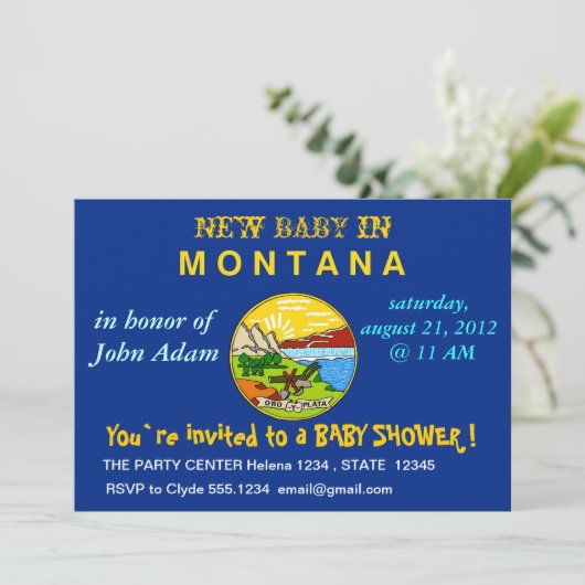 モンタナ州旗を持つベビーシャワー招待状 招待状 (スタンド正面)