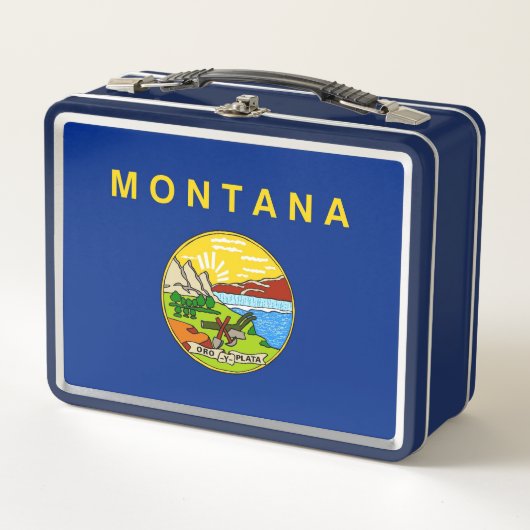 モンタナ州旗を持つ金属製ステンレスランチボックス メタルランチボックス (正面)