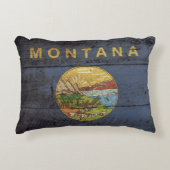 モンタナ州旗オンオールドウッドグレイン アクセントクッション (正面)
