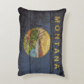 モンタナ州旗オンオールドウッドグレイン アクセントクッション (裏面(縦))