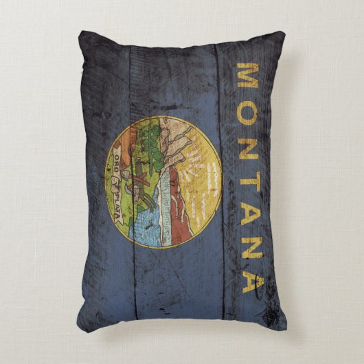 モンタナ州旗オンオールドウッドグレイン アクセントクッション (正面(垂直))
