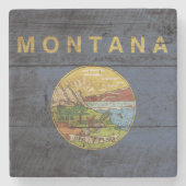 モンタナ州旗オンオールドウッドグレイン ストーンコースター (正面)