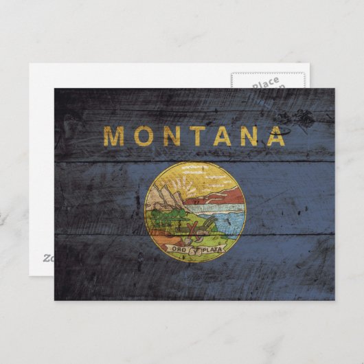 モンタナ州旗オンオールドウッドグレイン ポストカード (正面/裏面)