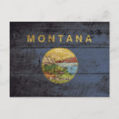 モンタナ州旗オンオールドウッドグレイン ポストカード (正面)
