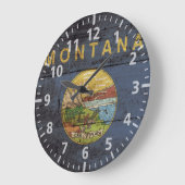 モンタナ州旗オンオールドウッドグレイン ラージ壁時計 (傾斜)