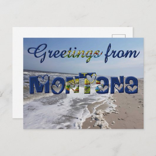 モンタナ州旗ハートUSAからの挨拶 ポストカード (正面/裏面)