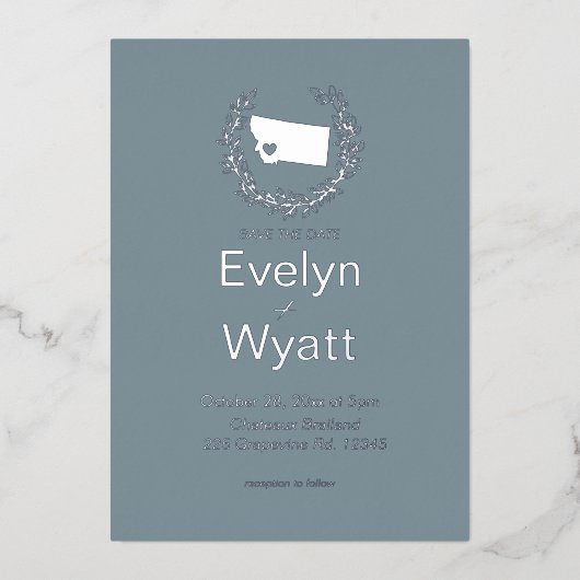 モンタナ州目的地の結婚式 箔招待状 (正面)