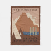 モンタナ州：インディアン部族、山々、草原 フリースブランケット (正面)