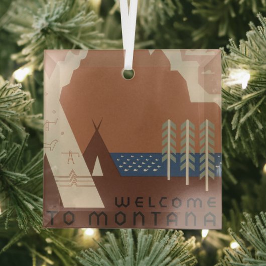 モンタナ州:インディアン部族、山、プレーリー ガラスオーナメント (インサイチュ)