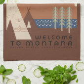 モンタナ州:インディアン部族、山、プレーリー キッチンタオル (折り畳み)