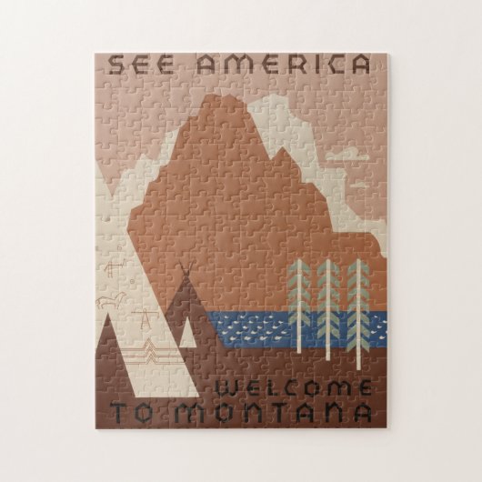 モンタナ州:インディアン部族、山、プレーリー ジグソーパズル (縦)