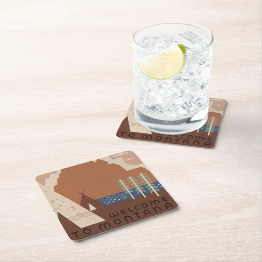 モンタナ州:インディアン部族、山、プレーリー スクエアペーパーコースター (インサイチュ)