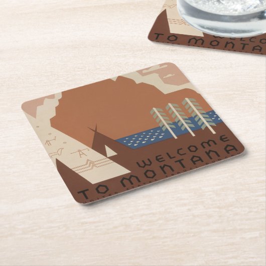 モンタナ州:インディアン部族、山、プレーリー スクエアペーパーコースター (アングル)
