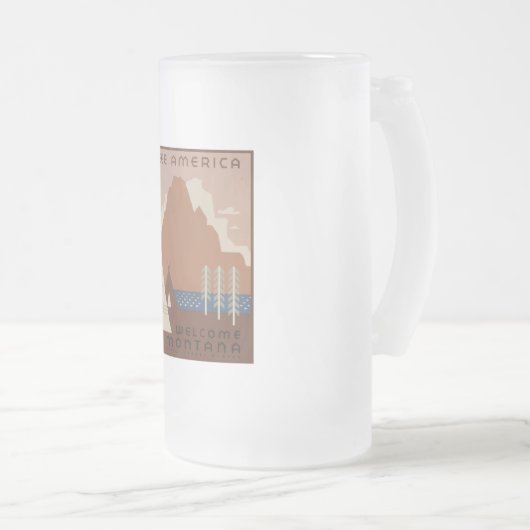 モンタナ州:インディアン部族、山、プレーリー フロストグラスビールジョッキ (正面右)