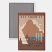 モンタナ州:インディアン部族、山、プレーリー マグネット (正面/裏面)