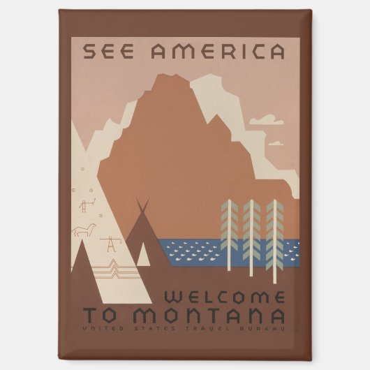 モンタナ州:インディアン部族、山、プレーリー マグネット (正面)