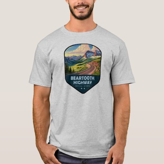 モンタナ州 ワイオミング州 ビアトゥースハイウェイ シールド Tシャツ (正面)