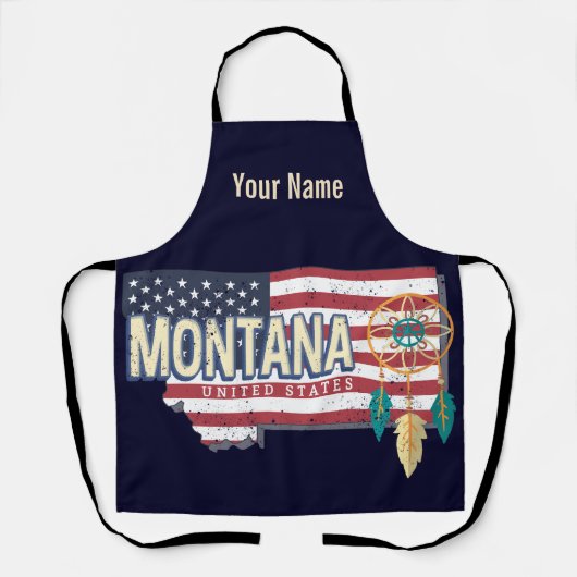 モンタナ統一された州レトロ州マップヴィンテージUSA エプロン (正面)