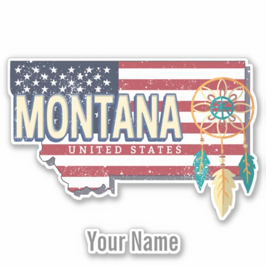 モンタナ統一された州レトロ州マップヴィンテージUSA シール (正面)