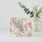 モンタナ、ワイオミングおよびアイダホのヴィンテージの地図（1884年） ポストカード (スタンド正面)