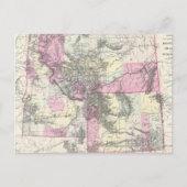 モンタナ、ワイオミングおよびアイダホのヴィンテージの地図（1884年） ポストカード (正面)